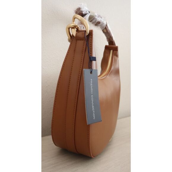 French Connection Cognac PU Leather Moritz Textured Smooth Hobo Shoulder Bag - Picture 9 of 14